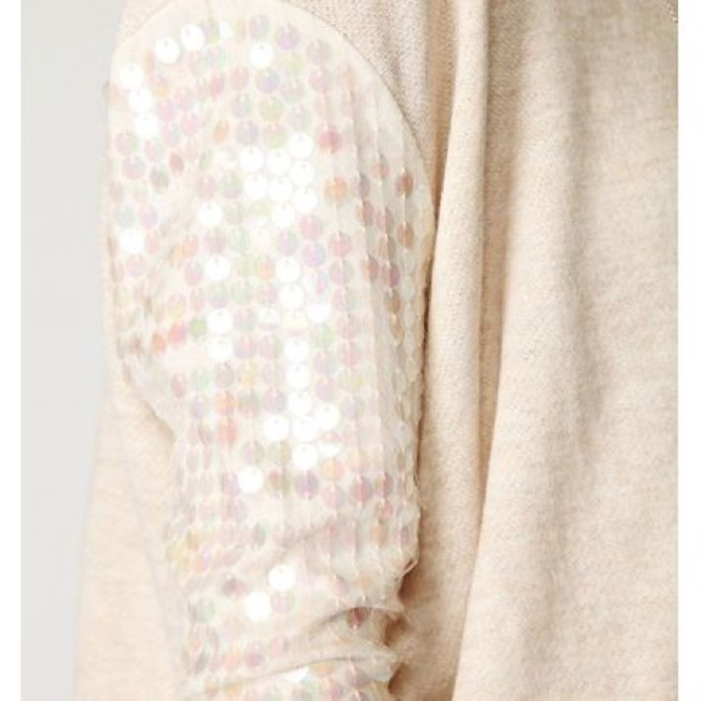 Free People Ivory Sequin Sleeve Slouchy Sweatshirt - Picture 7 of 11